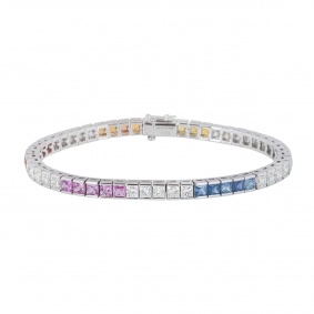 White Gold Diamond And Colour Stone Line Bracelet